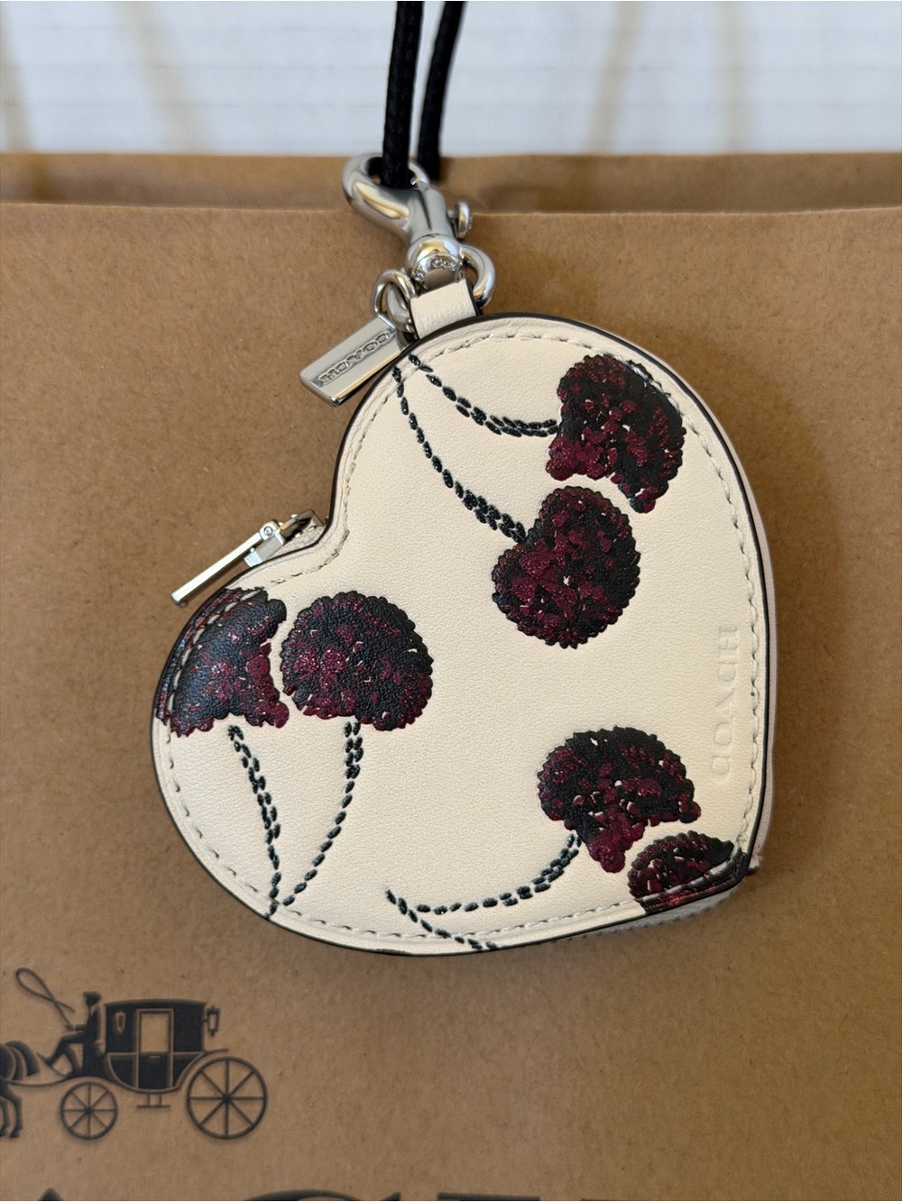 Coach Heart Coin Case with Burgundy  Print